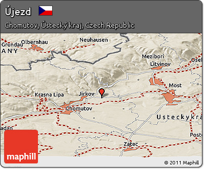 Shaded Relief Panoramic Map of Újezd