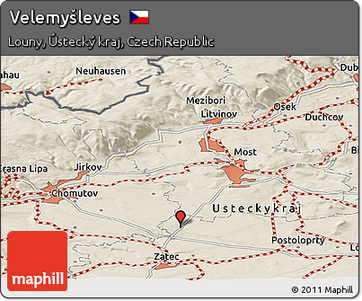 Shaded Relief Panoramic Map of Velemyšleves