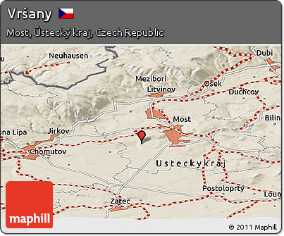 Shaded Relief Panoramic Map of Vršany