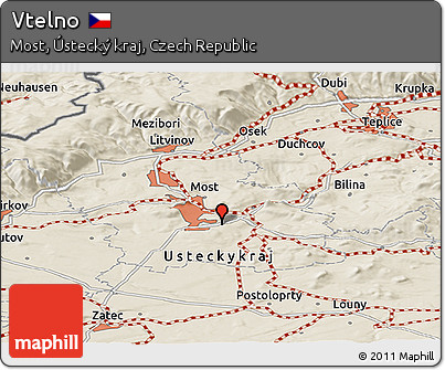Shaded Relief Panoramic Map of Vtelno