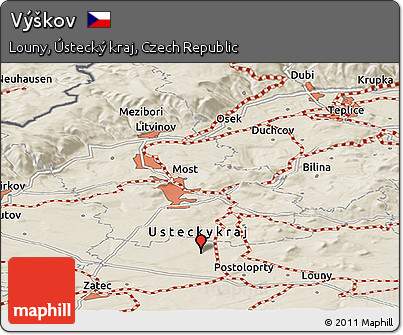 Shaded Relief Panoramic Map of Výškov