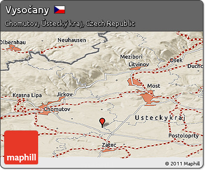 Shaded Relief Panoramic Map of Vysočany