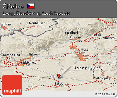 Shaded Relief Panoramic Map of Žiželice