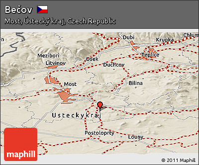 Shaded Relief Panoramic Map of Bečov