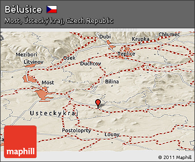 Shaded Relief Panoramic Map of Bělušice