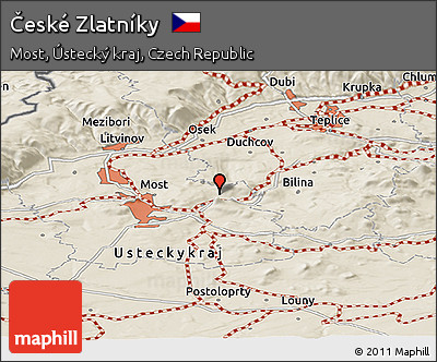 Shaded Relief Panoramic Map of České Zlatníky