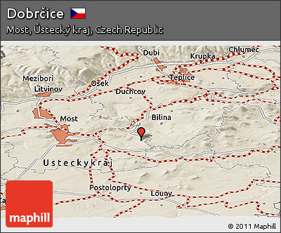 Shaded Relief Panoramic Map of Dobrčice