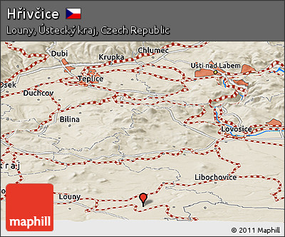 Shaded Relief Panoramic Map of Hřivčice