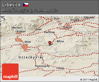 Shaded Relief Panoramic Map of Liběšice
