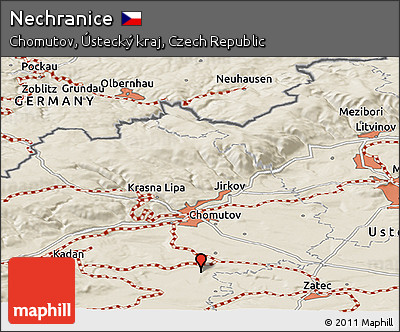 Shaded Relief Panoramic Map of Nechranice
