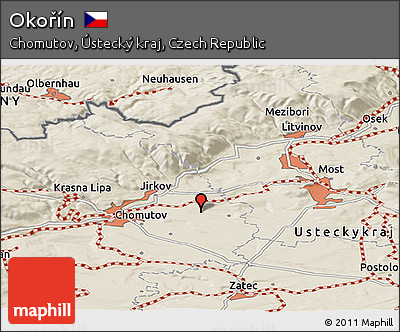 Shaded Relief Panoramic Map of Okořín