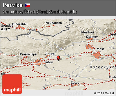 Shaded Relief Panoramic Map of Pesvice