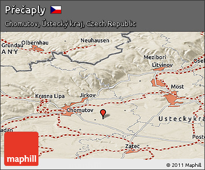 Shaded Relief Panoramic Map of Přečaply