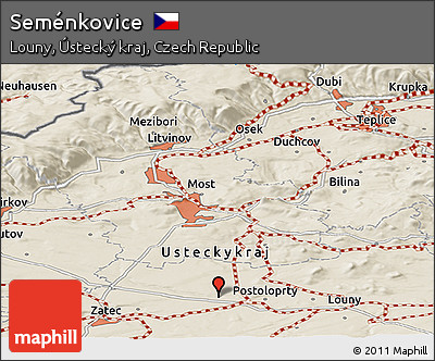 Shaded Relief Panoramic Map of Seménkovice
