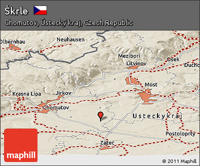 Shaded Relief Panoramic Map of Škrle