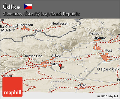 Shaded Relief Panoramic Map of Údlice
