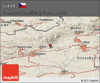 Shaded Relief Panoramic Map of Újezd