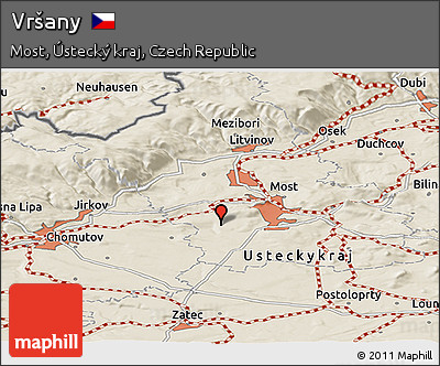 Shaded Relief Panoramic Map of Vršany