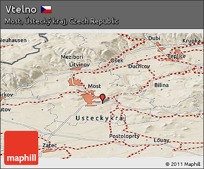 Shaded Relief Panoramic Map of Vtelno