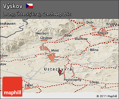 Shaded Relief Panoramic Map of Výškov