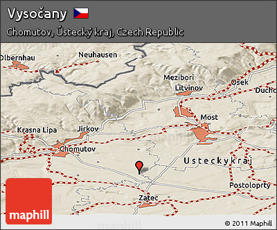 Shaded Relief Panoramic Map of Vysočany
