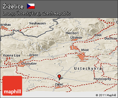Shaded Relief Panoramic Map of Žiželice