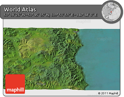 Satellite 3D Map of the Area around 50° 31' 50" N, 140° 19' 29" E