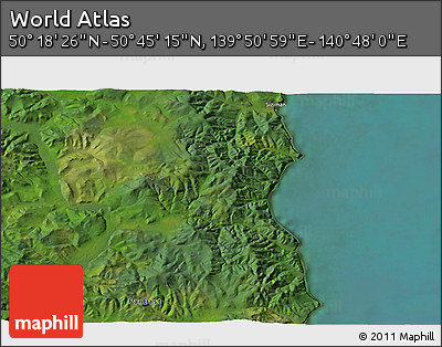Satellite 3D Map of the Area around 50° 31' 50" N, 140° 19' 29" E