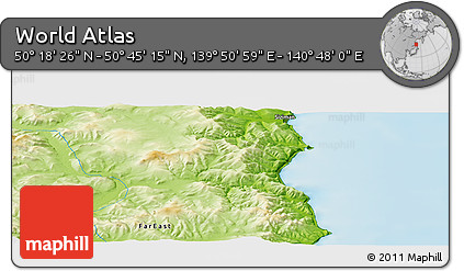 Physical Panoramic Map of the Area around 50° 31' 50" N, 140° 19' 29" E