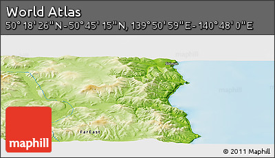 Physical Panoramic Map of the Area around 50° 31' 50" N, 140° 19' 29" E