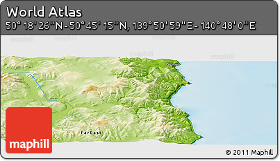 Physical Panoramic Map of the Area around 50° 31' 50" N, 140° 19' 29" E
