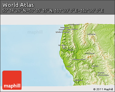 Physical 3D Map of the Area around 50° 31' 50" N, 142° 1' 30" E