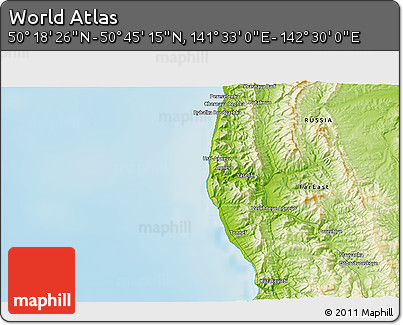 Physical 3D Map of the Area around 50° 31' 50" N, 142° 1' 30" E