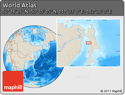 Shaded Relief Location Map of the Area around 50° 31' 50" N, 142° 1' 30" E