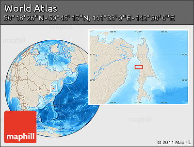 Shaded Relief Location Map of the Area around 50° 31' 50" N, 142° 1' 30" E