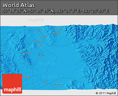 Political 3D Map of the Area around 50° 31' 50" N, 142° 52' 30" E