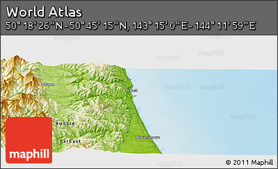 Physical Panoramic Map of the Area around 50° 31' 50" N, 143° 43' 29" E