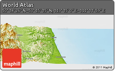 Physical Panoramic Map of the Area around 50° 31' 50" N, 143° 43' 29" E