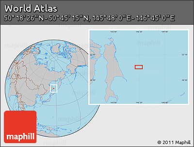 Gray Location Map of the Area around 50° 31' 50" N, 146° 16' 30" E