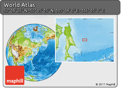 Physical Location Map of the Area around 50° 31' 50" N, 146° 16' 30" E