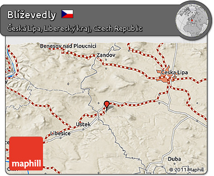 Shaded Relief 3D Map of Blíževedly