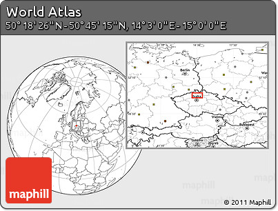 Blank Location Map of the Area around 50° 31' 50" N, 14° 31' 30" E