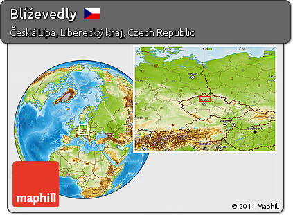 Physical Location Map of Blíževedly