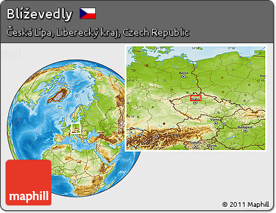 Physical Location Map of Blíževedly