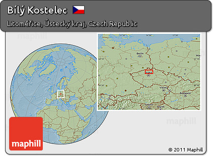 Savanna Style Location Map of Bílý Kostelec, hill shading