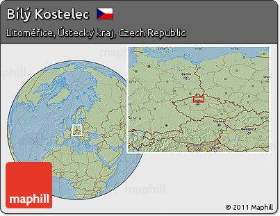 Savanna Style Location Map of Bílý Kostelec, hill shading