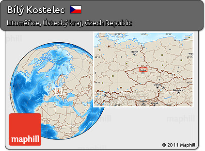 Shaded Relief Location Map of Bílý Kostelec