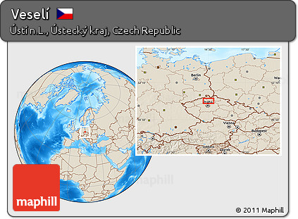 Shaded Relief Location Map of Veselí