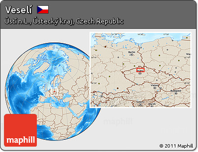 Shaded Relief Location Map of Veselí