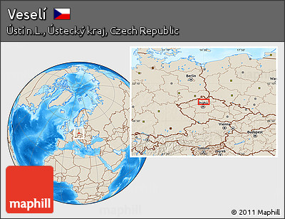 Shaded Relief Location Map of Veselí